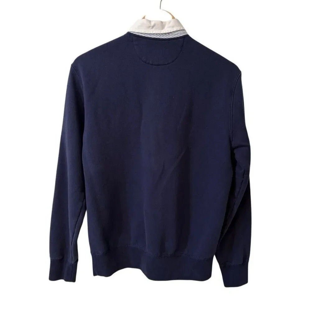 Polo Ralph Lauren Mens Small Navy Solid Classic Fit Fleece Rugby Polo Shirt